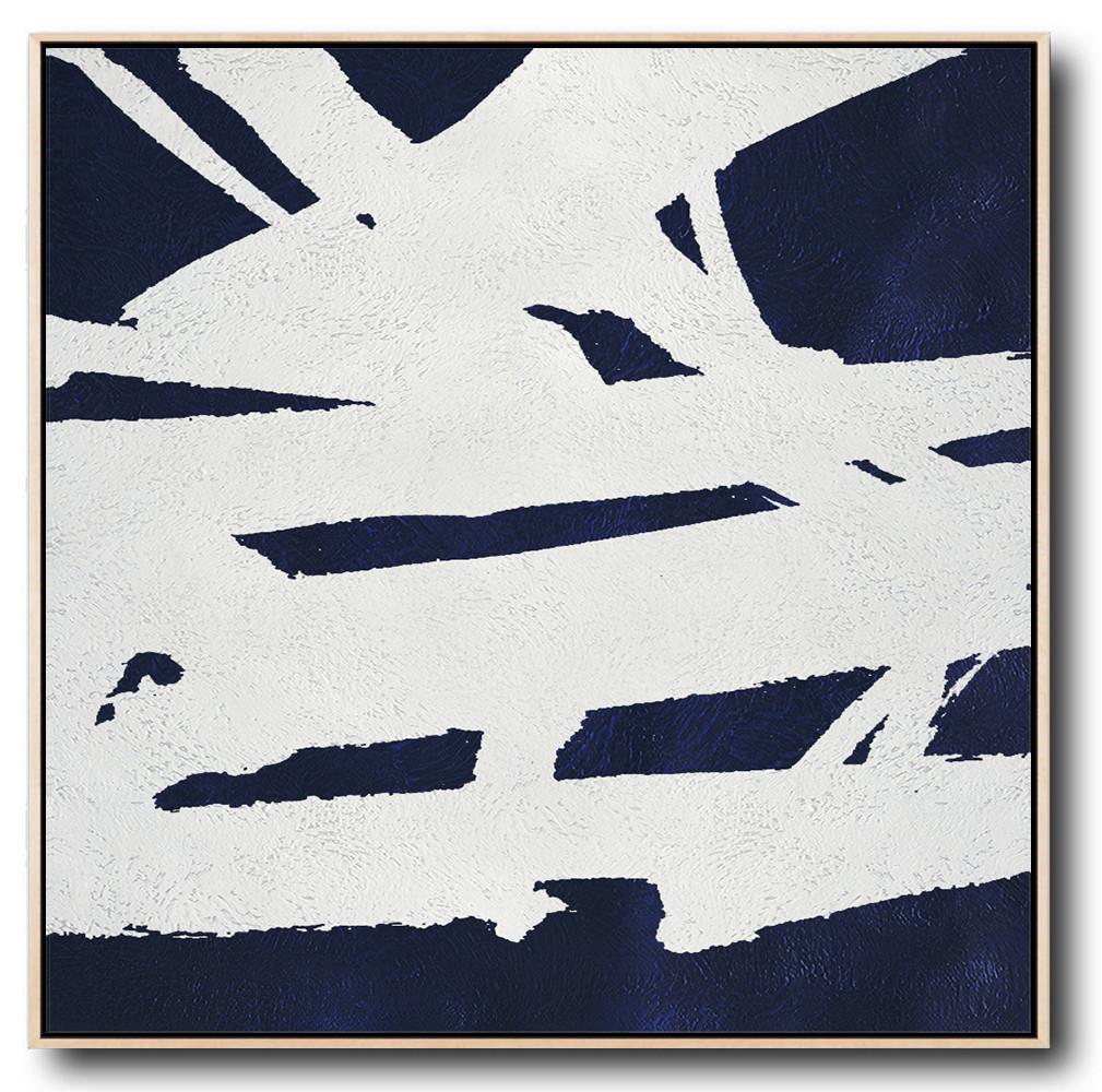 Buy Large Canvas Art Online - Hand Painted Navy Minimalist Painting On Canvas - Fine Art Posters Large